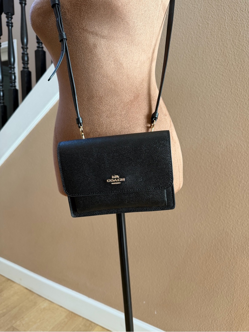 Coach Black Pebbled Leather Crossbody with Gold Logo